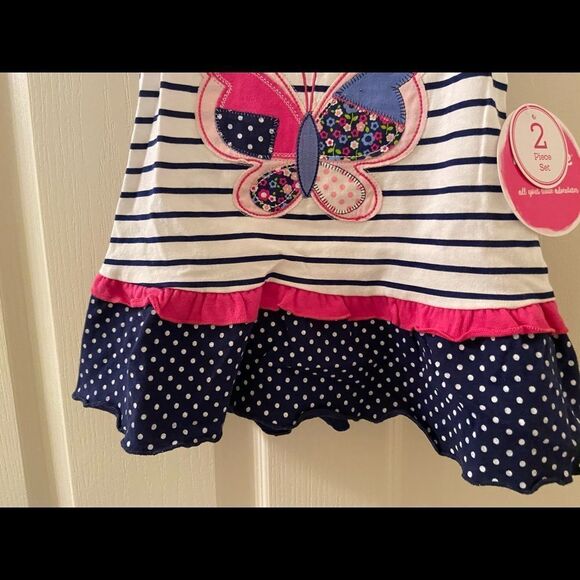 Nannette Kids Girls Pink & Navy Blue Applique Butterfly Yoke Tunic Tank Top 2T - Picture 4 of 6